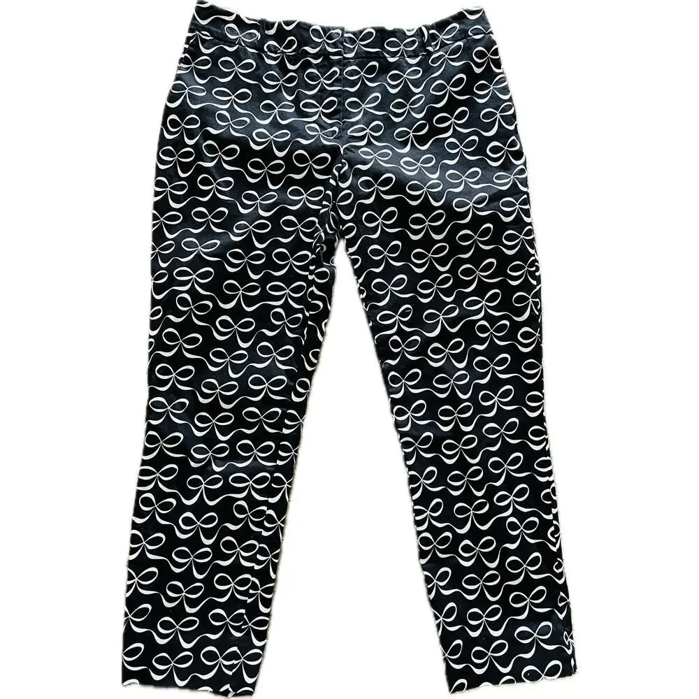 Kate Spade Women's Pants Crop Bow Print Black White 6